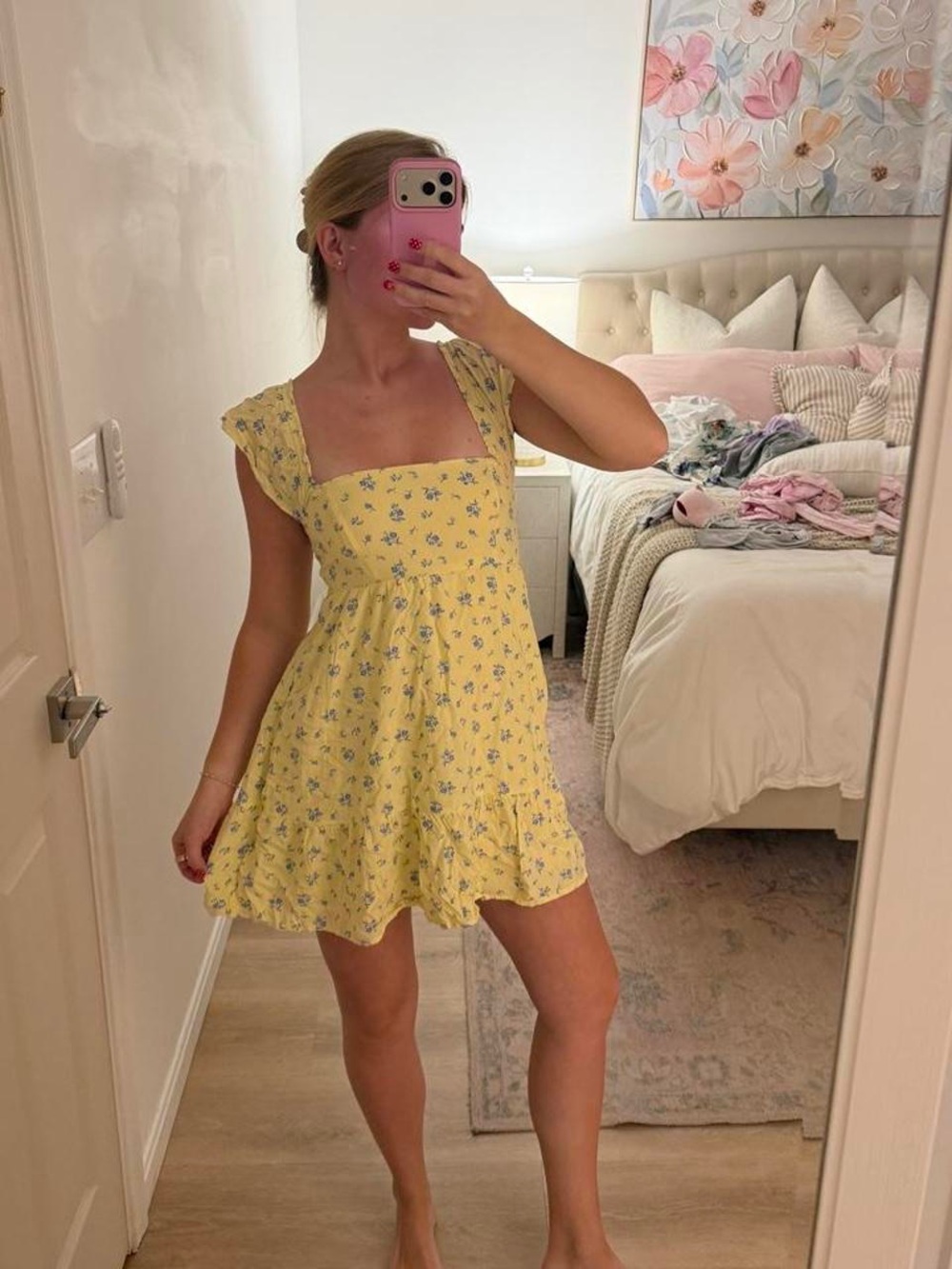 Hollister Yellow Floral Square-Neck Mini Dress